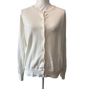 Lands End Womens Ivory Button-Down White Cardigan Sweater Size Large (14-16 )